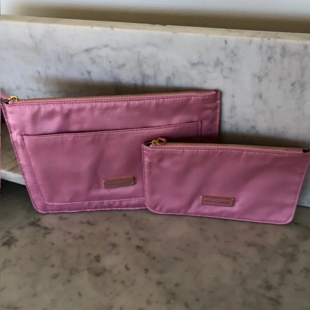 PRADA CANDY Set of Cosmetic Bags Pink Fabric Zip Top Rectangular NWOT